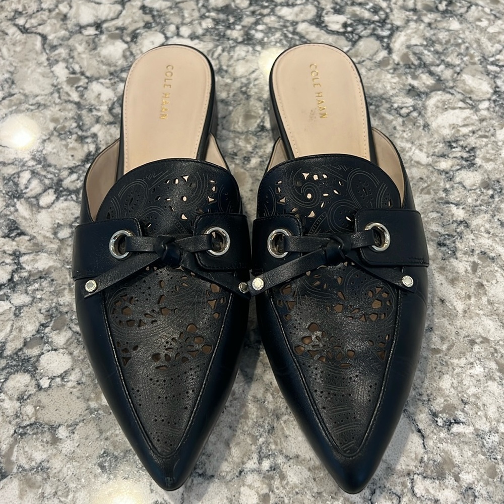 Cole Haan Emily laser cut out black loafer/ mules- size 10